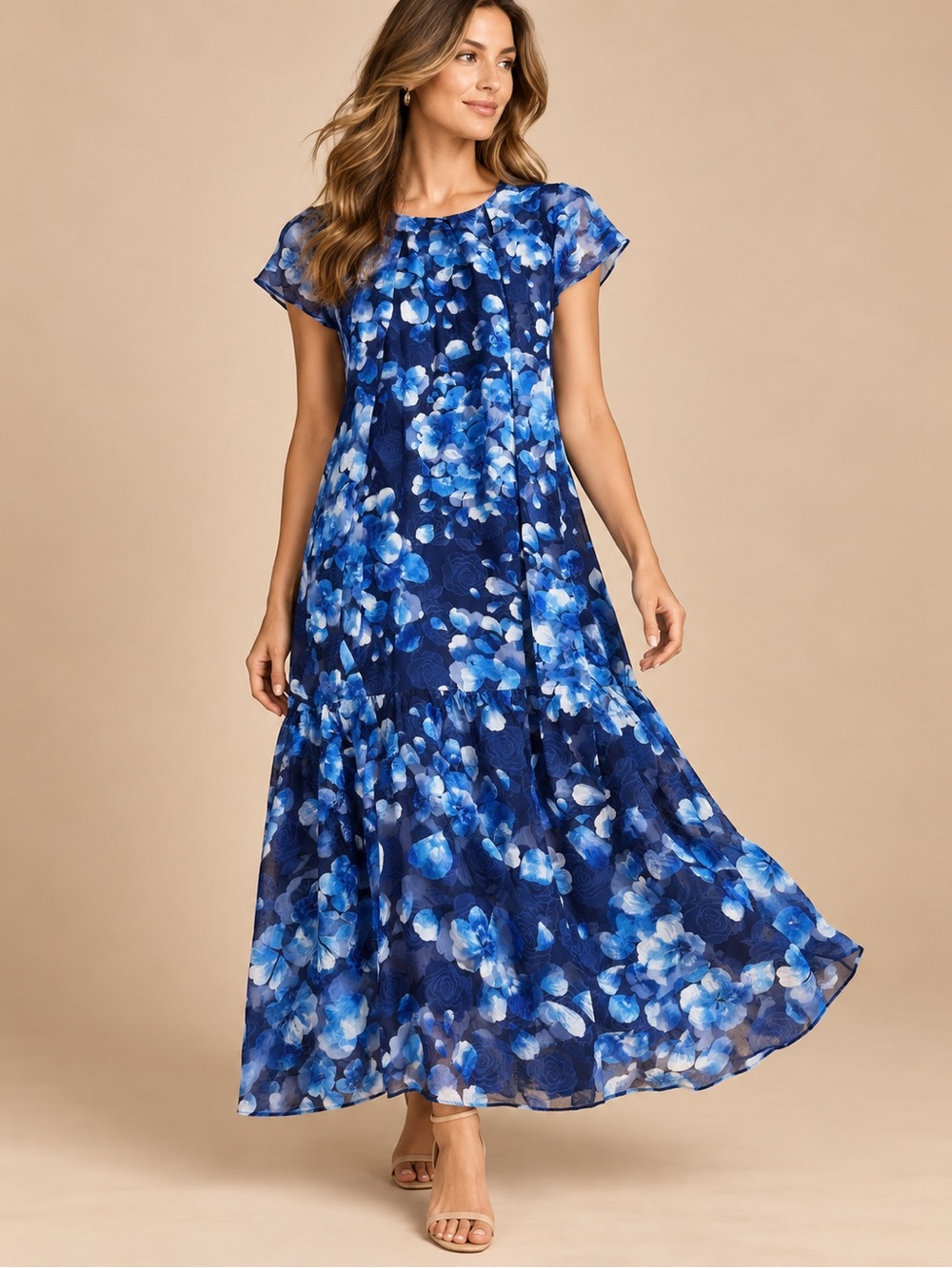 Sugarlips Blue Floral Chiffon Maxi Dress Size 2X
